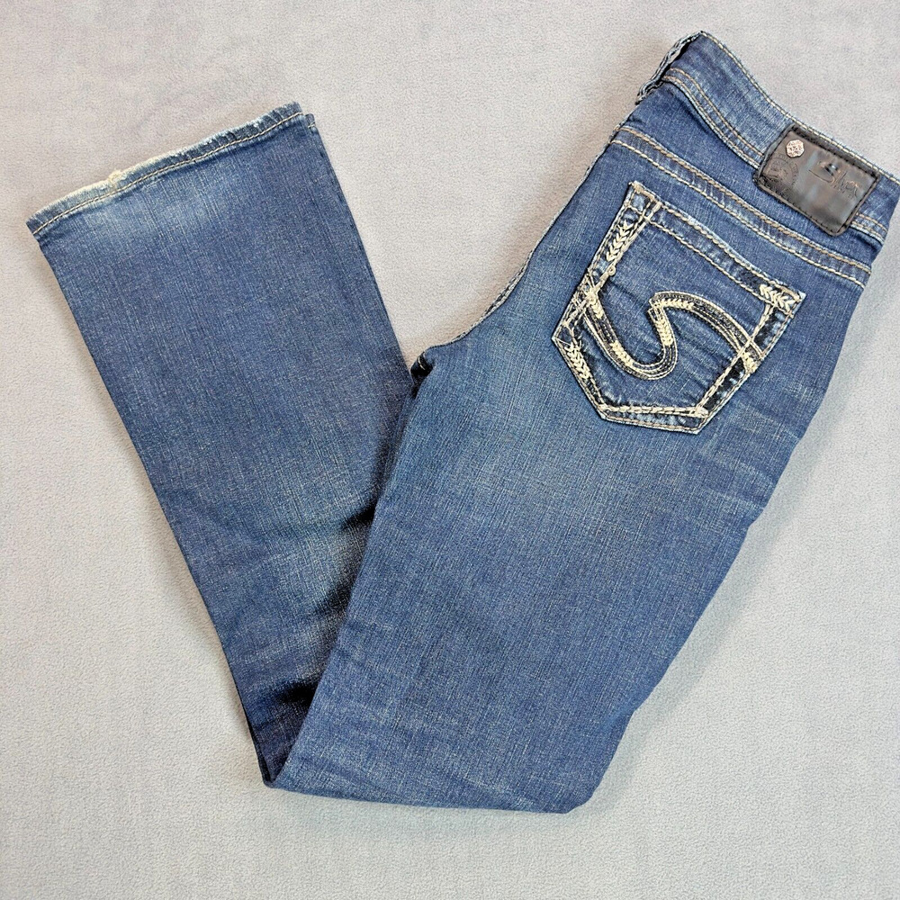 Silver Aiko Jeans Womens 29x31 Mid Rise Boot Cut Dark Wash 90s Y2k Embroidered